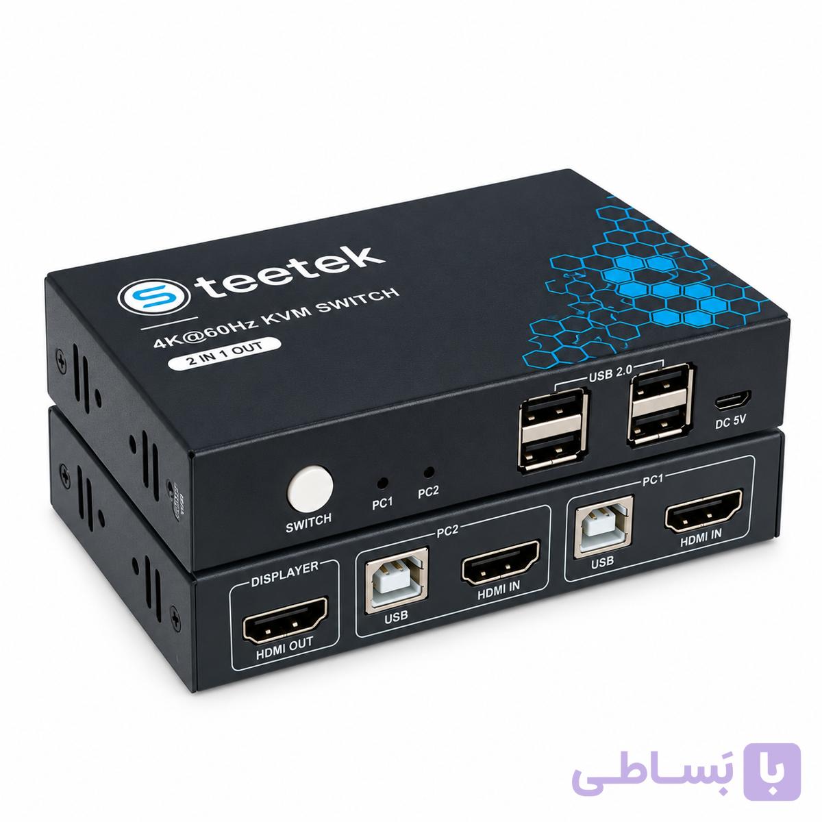 سوئیچ KVM دو پورت Teetek مدل 4K@60Hz با USB 2.0