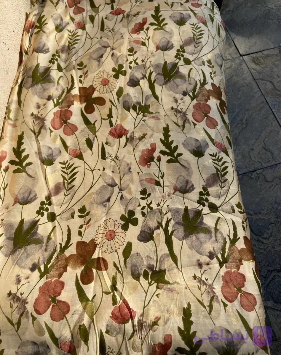 پارچه نخ ابریشم طلاکوب هندی اصل عرض 110 سانت