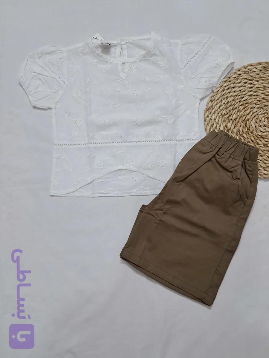 ست دخترانه سوزنی شلوار کتان