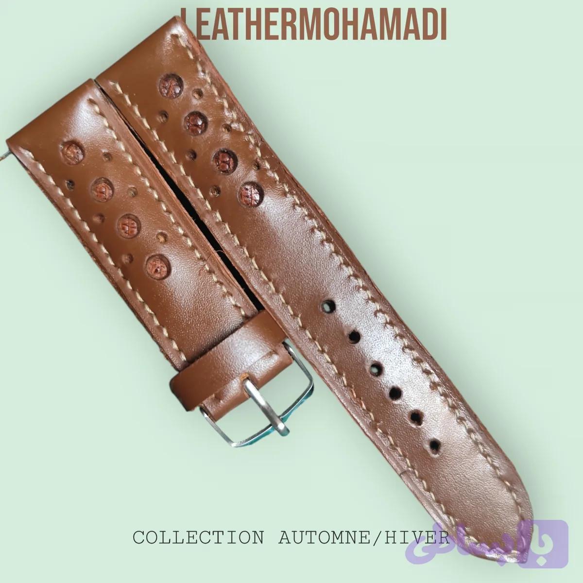بند ساعت چرم طبیعی رنگ عسلی