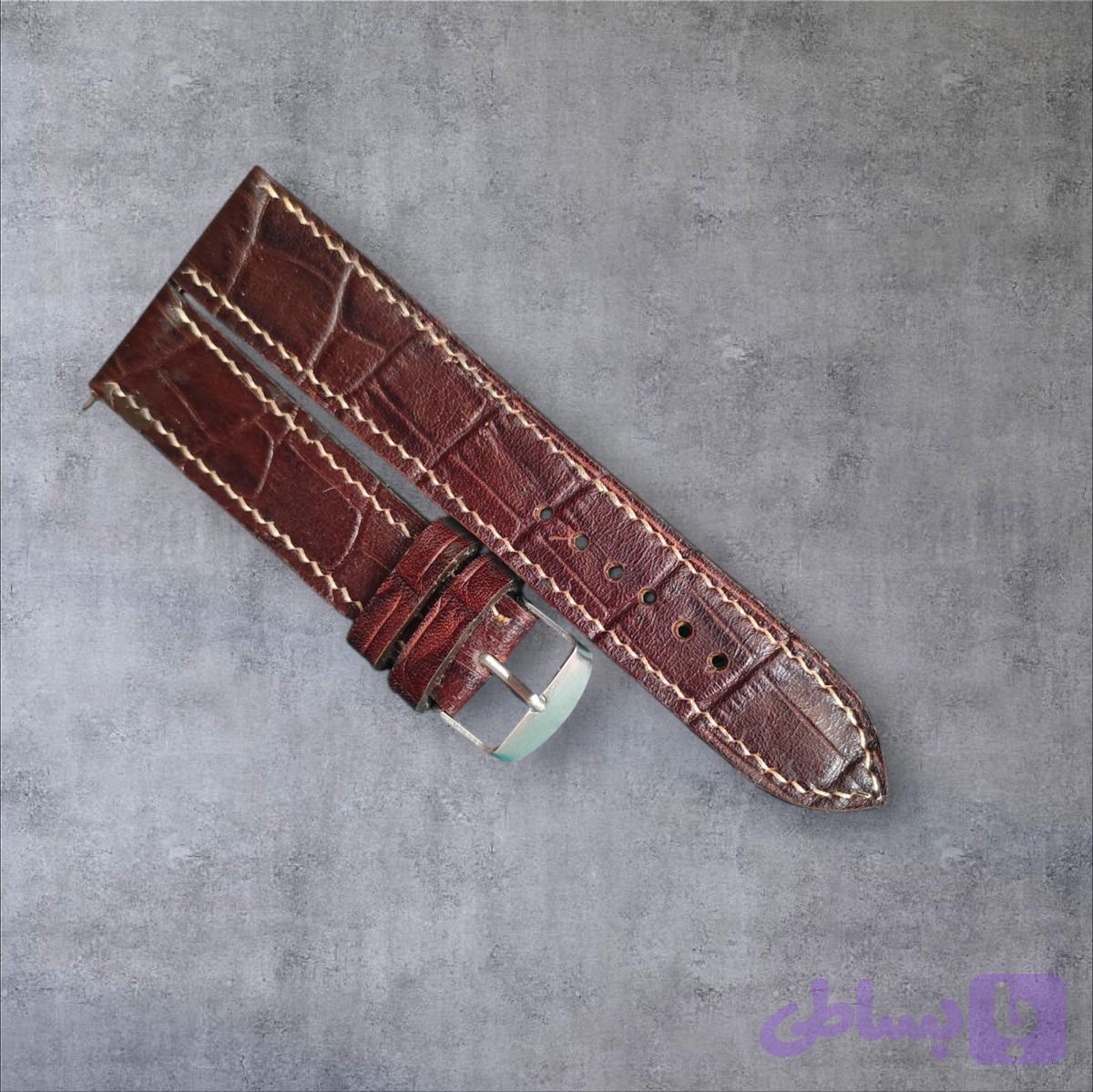 بند ساعت چرم طبیعی طرح دار رنگ قهوه ای