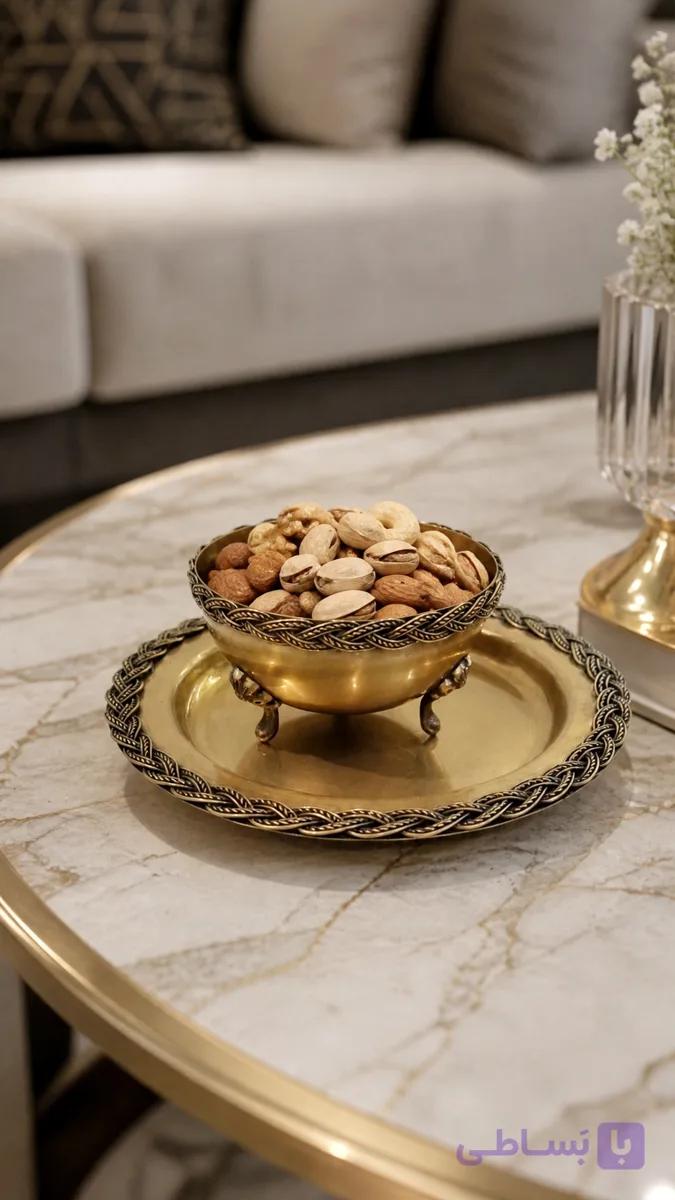 ظرف برنجی مدل پیاله و پیش دستی برنجی بافت مپکو