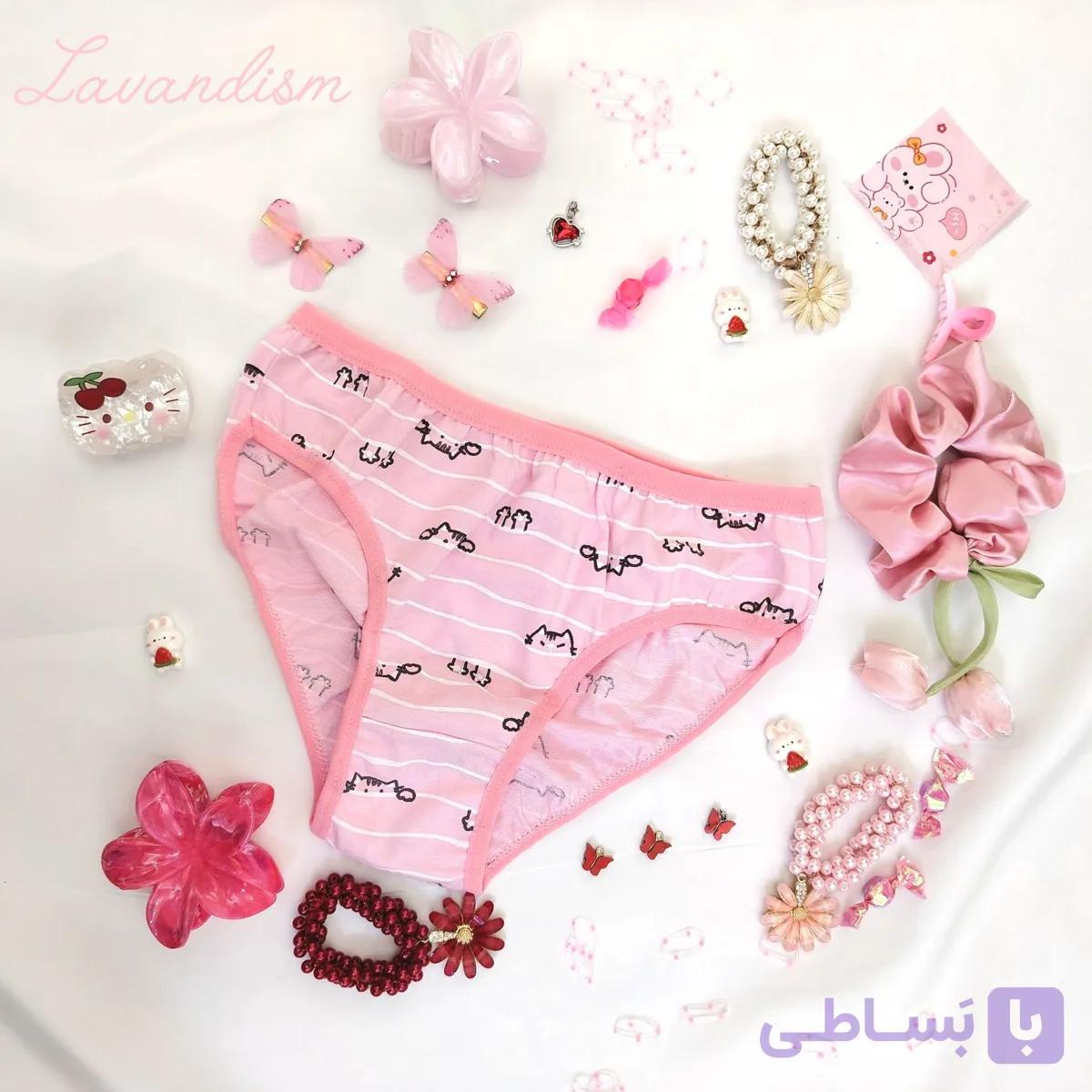 شورت نخی دخترانه طرح گربه سایز 42 تا 44