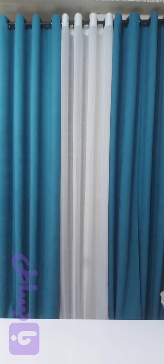 پرده پانچ کتان هازان آبی