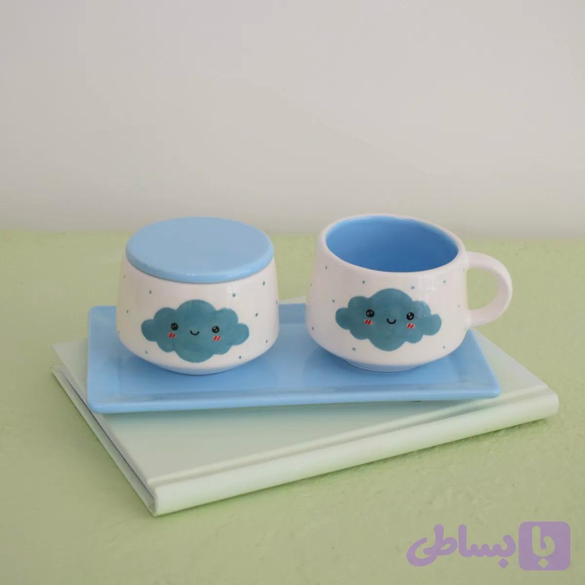 ست فنجان و قندون طرح ابری تک نفره