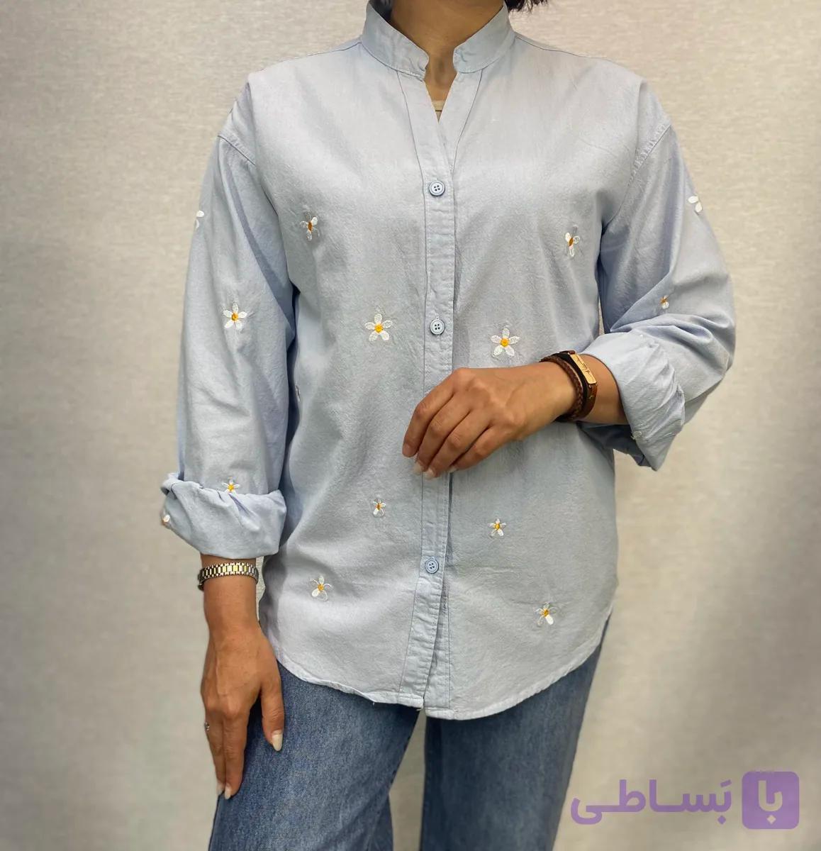 شومیز دخترانه لنین شسته شده با گلدوزی بابونه