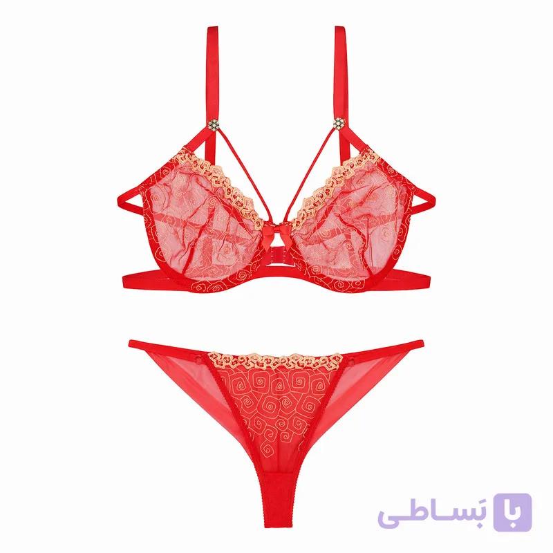 ست لباس زیر توری زنانه لوندر مدل هارنسی کد S69 رنگ قرمز — تصویر 1