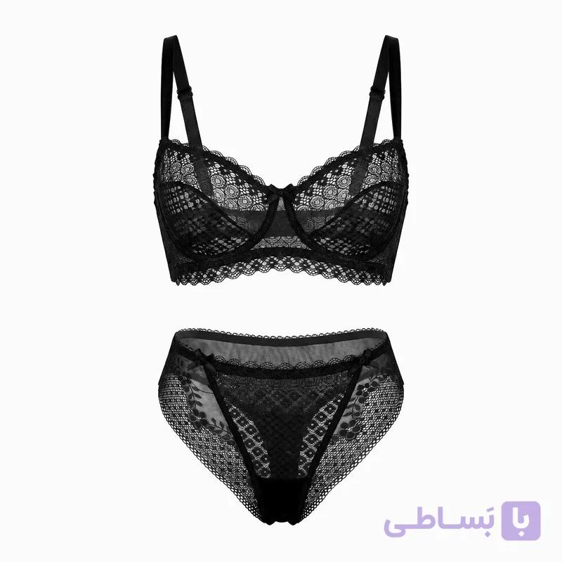 ست شورت و سوتین توری فنردار بارون کد 014-2 رنگ کله غازی