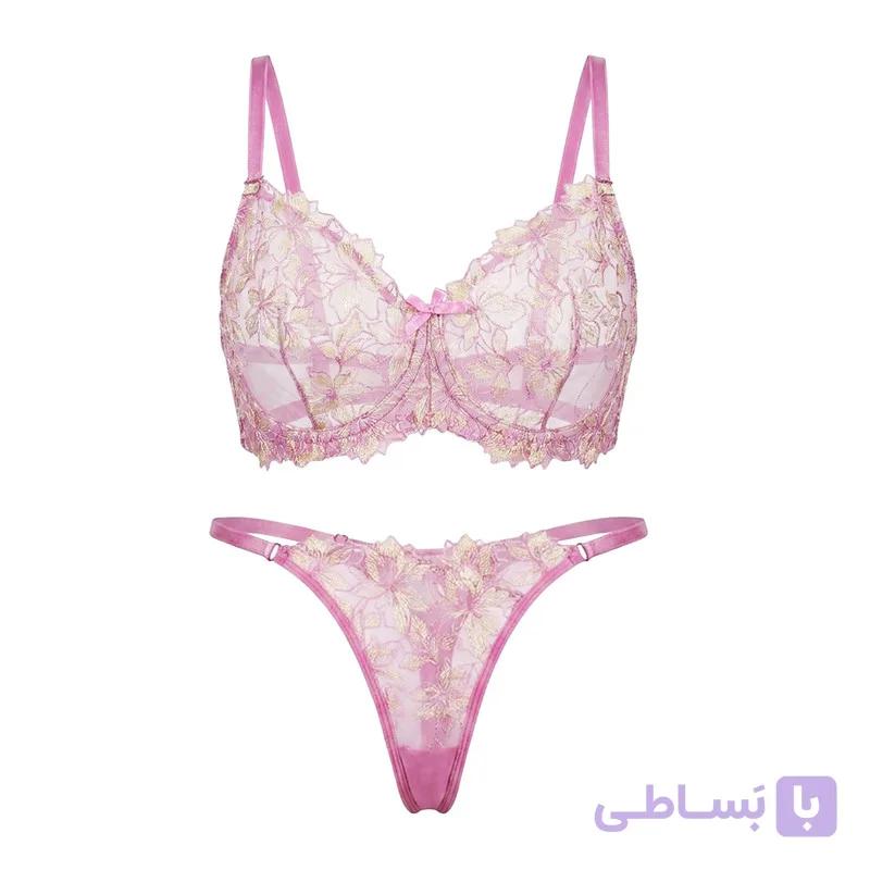 ست لباس زیر توری زنانه لمون مدل پینترست رنگ یاسی — تصویر 1