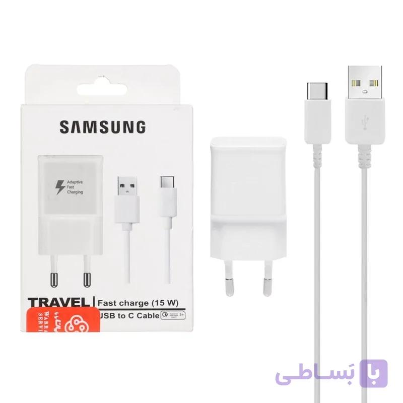 شارژر دیواری فست شارژ تک پورت سامسونگ Samsung توان ۱۵W به همراه کابل Type C رنگ سفید درجه یک گارانتی پارتیان پایا
