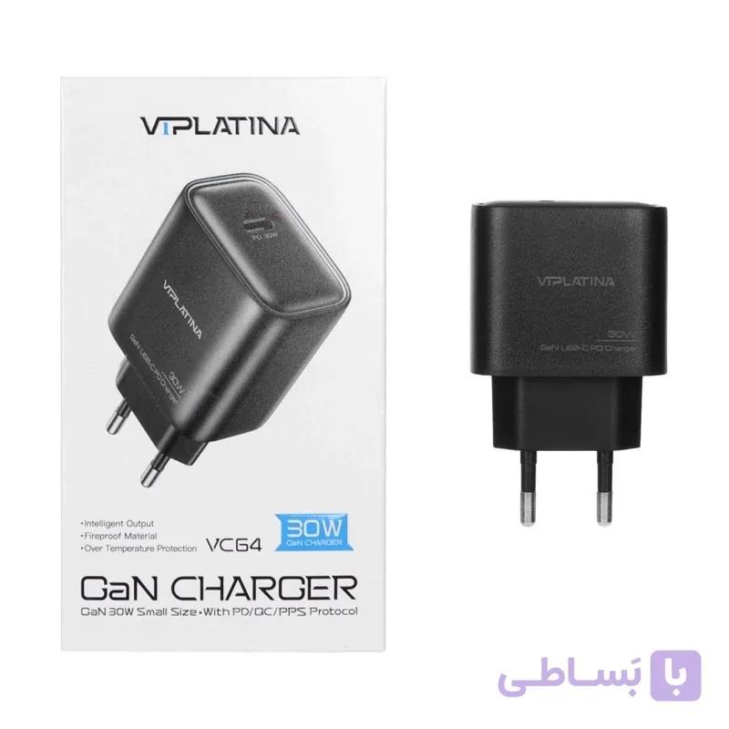 شارژر دیواری فست و PD تک پورت VIPLATINA مدل VC64 30W - مشکی (گارانتی 18 ماه تعویض نیکان همراه)