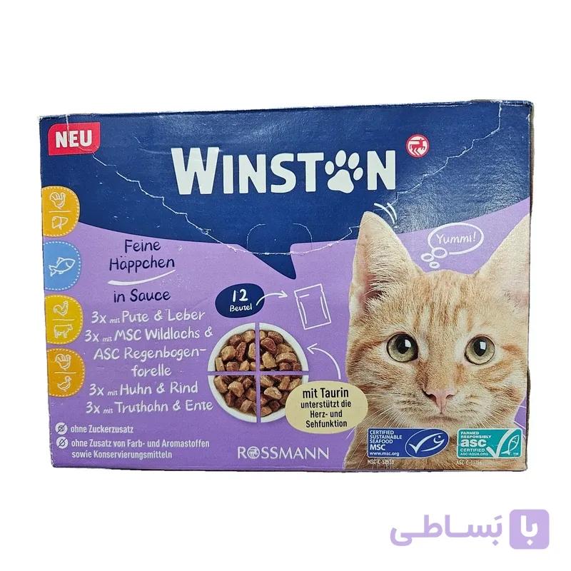 پوچ گربه بالغ وینستون مدل مولتی پک طعم ماهی، بوقلمون، اردک، گوشت گاو، مرغ بسته 12 عددی