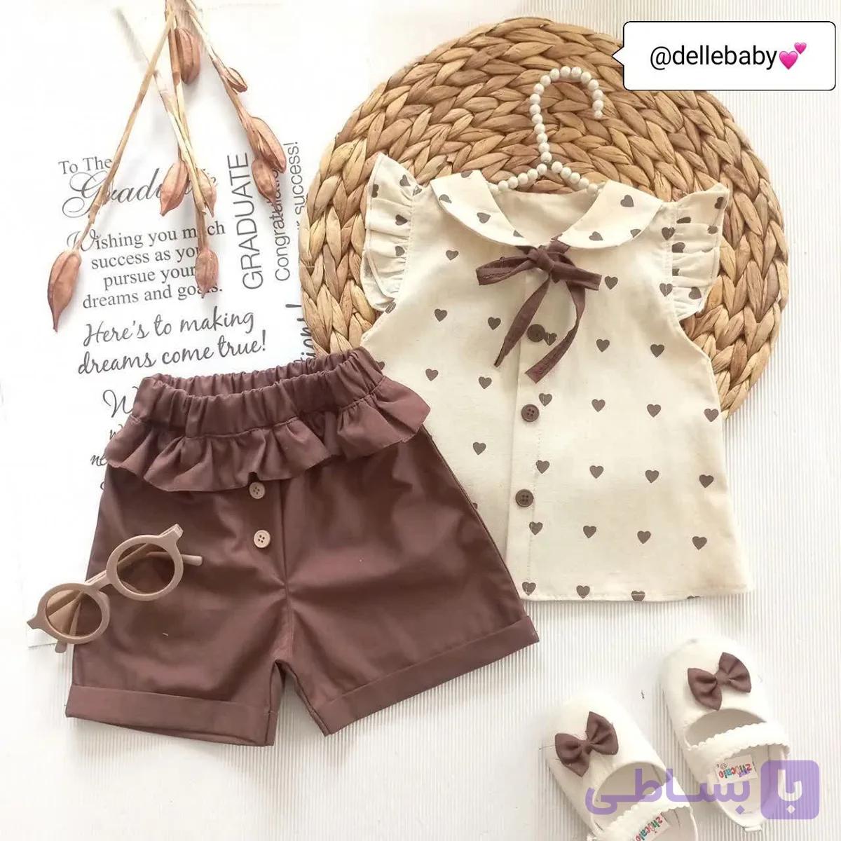 بلوز شلوارک دخترانه مدل دلارا(کرم شکلاتی)