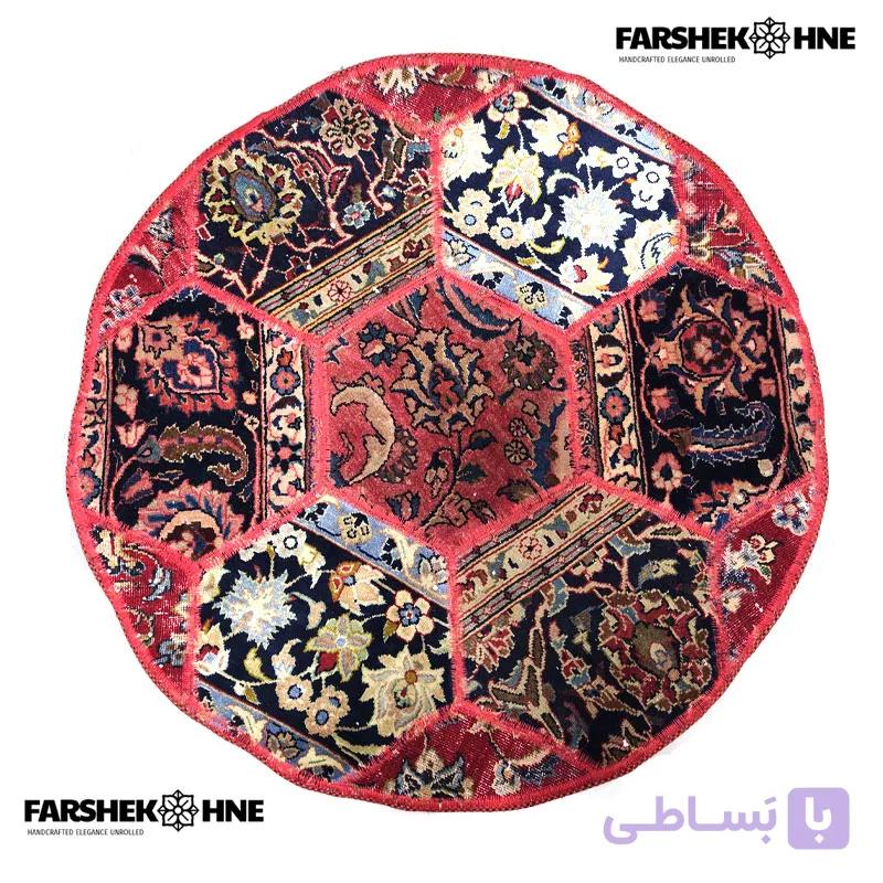 فرش کهنه ( آنتیک ) پازلی دستباف قطر 100 سانت مدل دایره تاریخی — تصویر 1