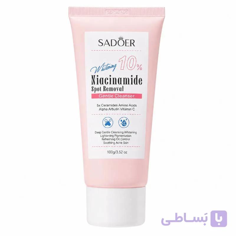 فوم شستشوی صورت سادور مدل NIACINAMIDE حاوی نیاسینامید ۱۰٪ پاک کننده آرایش ۲۴ ساعته ضد لک و روشن کننده ۱۰۰ میلی‌لیتر