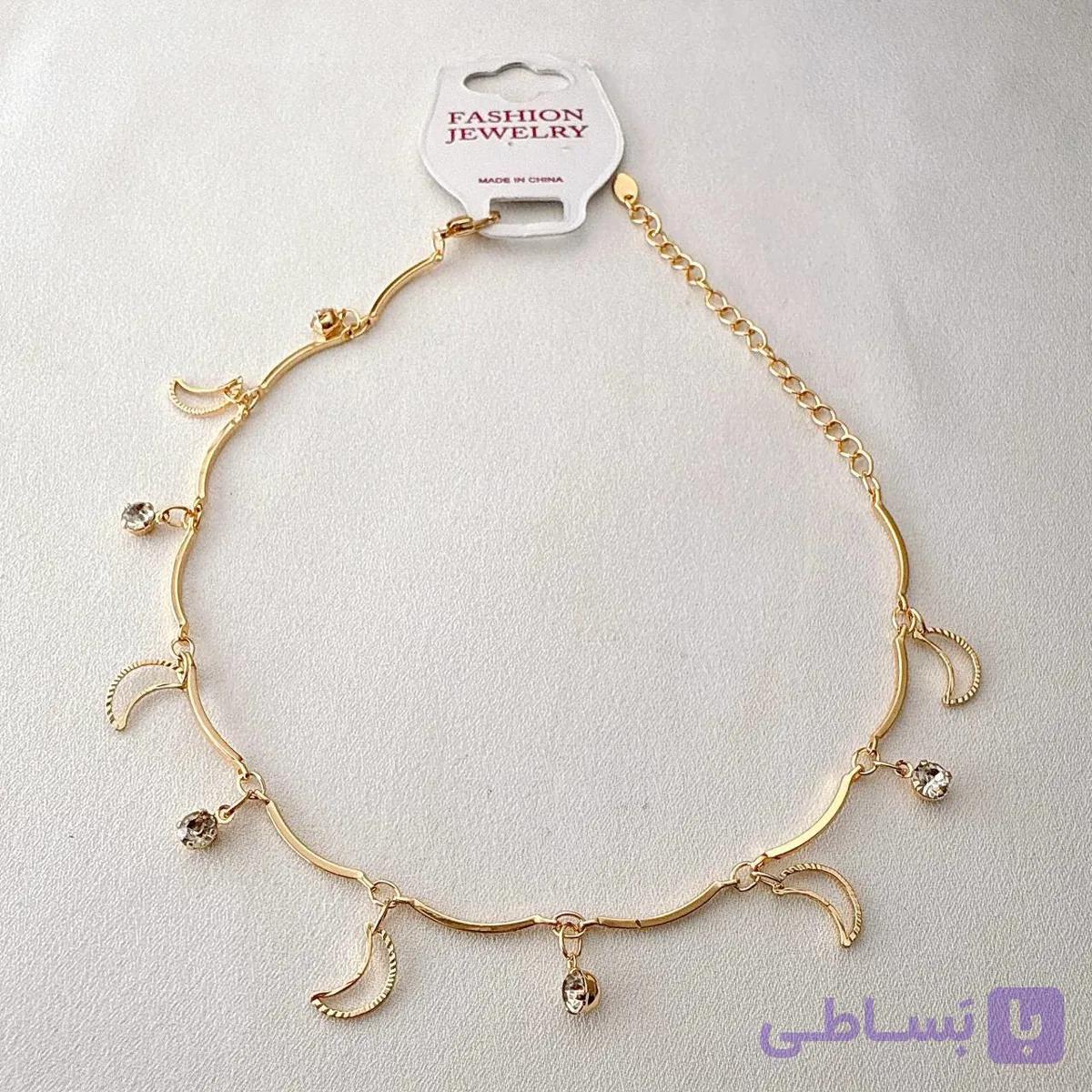 پابند زنانه آویز طرح ماه و نگین  استیل کد ۱۱۱