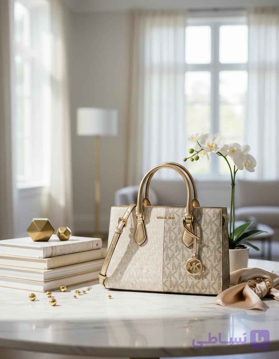 کیف زنانه Michael Kors Sheila Medium Two-Tone Metallic Signature Logo Satchel