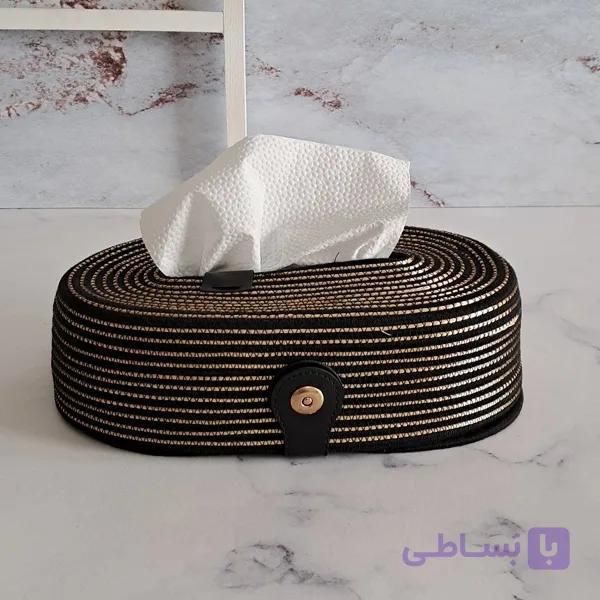 کاور دستمال کاغذی قیطان دوزی مشکی طلایی کد 130 — تصویر 1