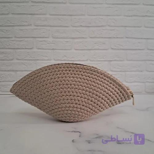 کیف لوازم آرایش قیطان دوزی کرم (گیس بافت) — تصویر 1