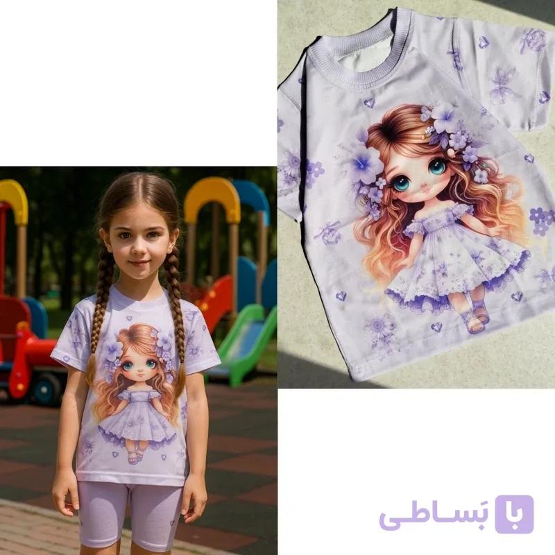 تیشرت دخترانه فانتزی طرح دختر مو طلایی جنس پنبه اسپان گرم بالا