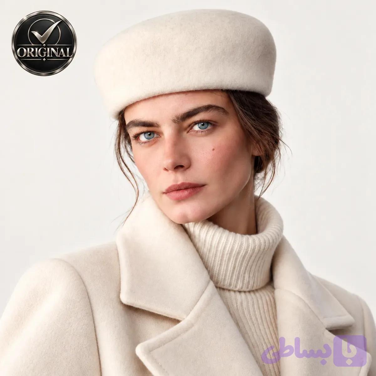 کلاه پشمی زنانه زارا مدل بره استوانه‌ای | کلاه الگانت شیری Zara — تصویر 1