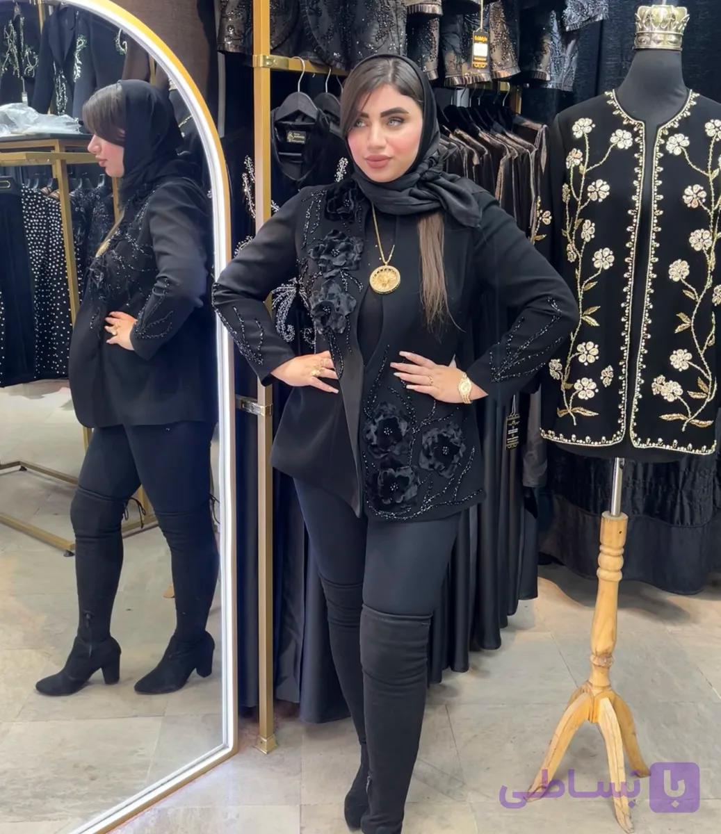 کت مجلسی زنانه درباری کرپ تیکه دوزی مدل گل