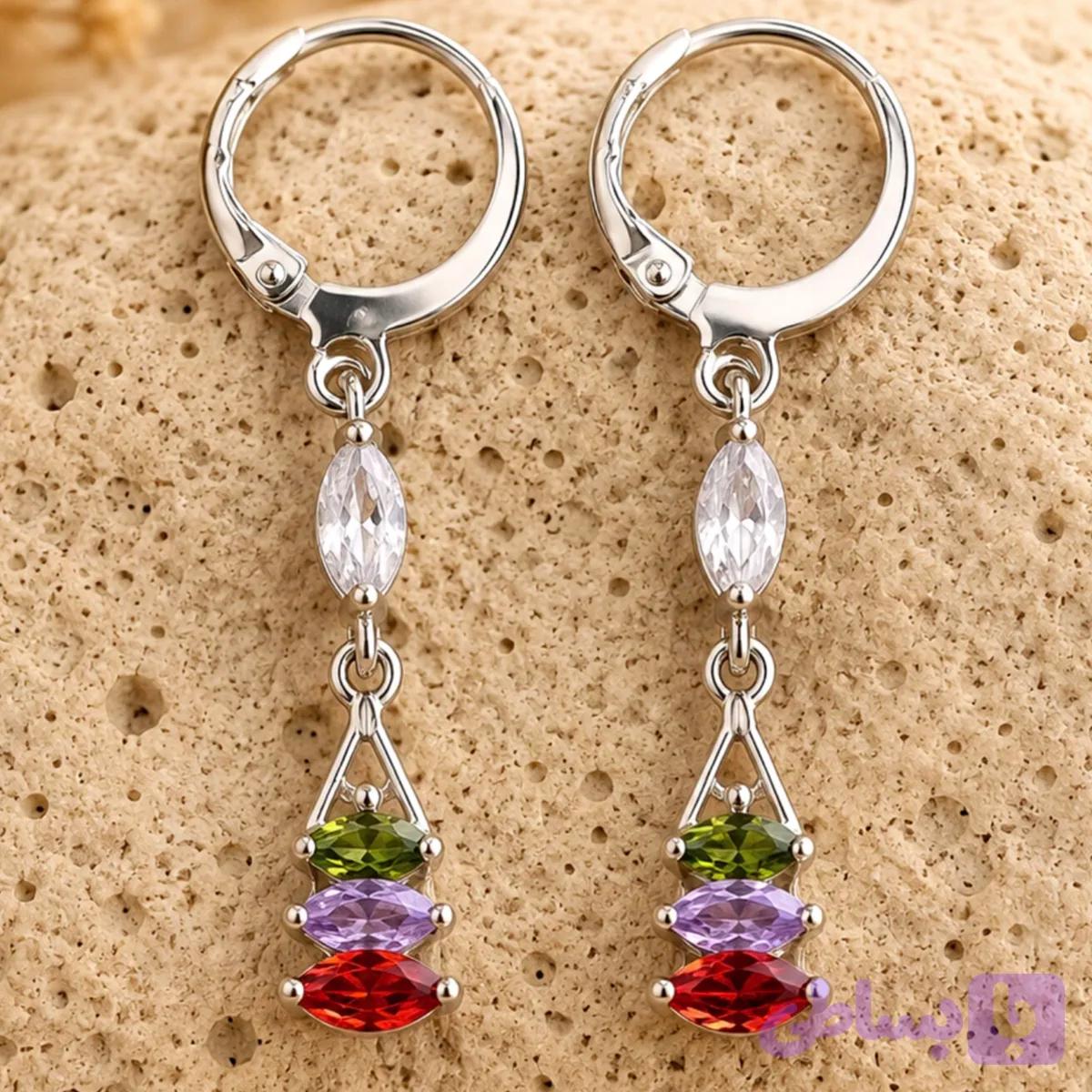 گوشواره رنگین کمان استیل رنگ ثابت ضدحساسیت j12