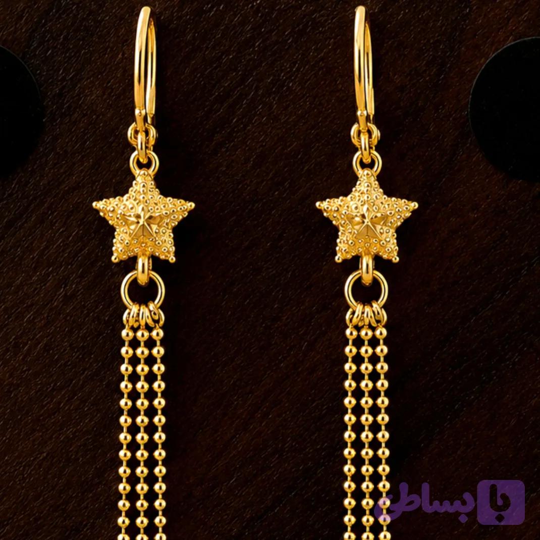 گوشواره ستاره آویز دار استیل رنگ ثابت ضد حساسیتJ19