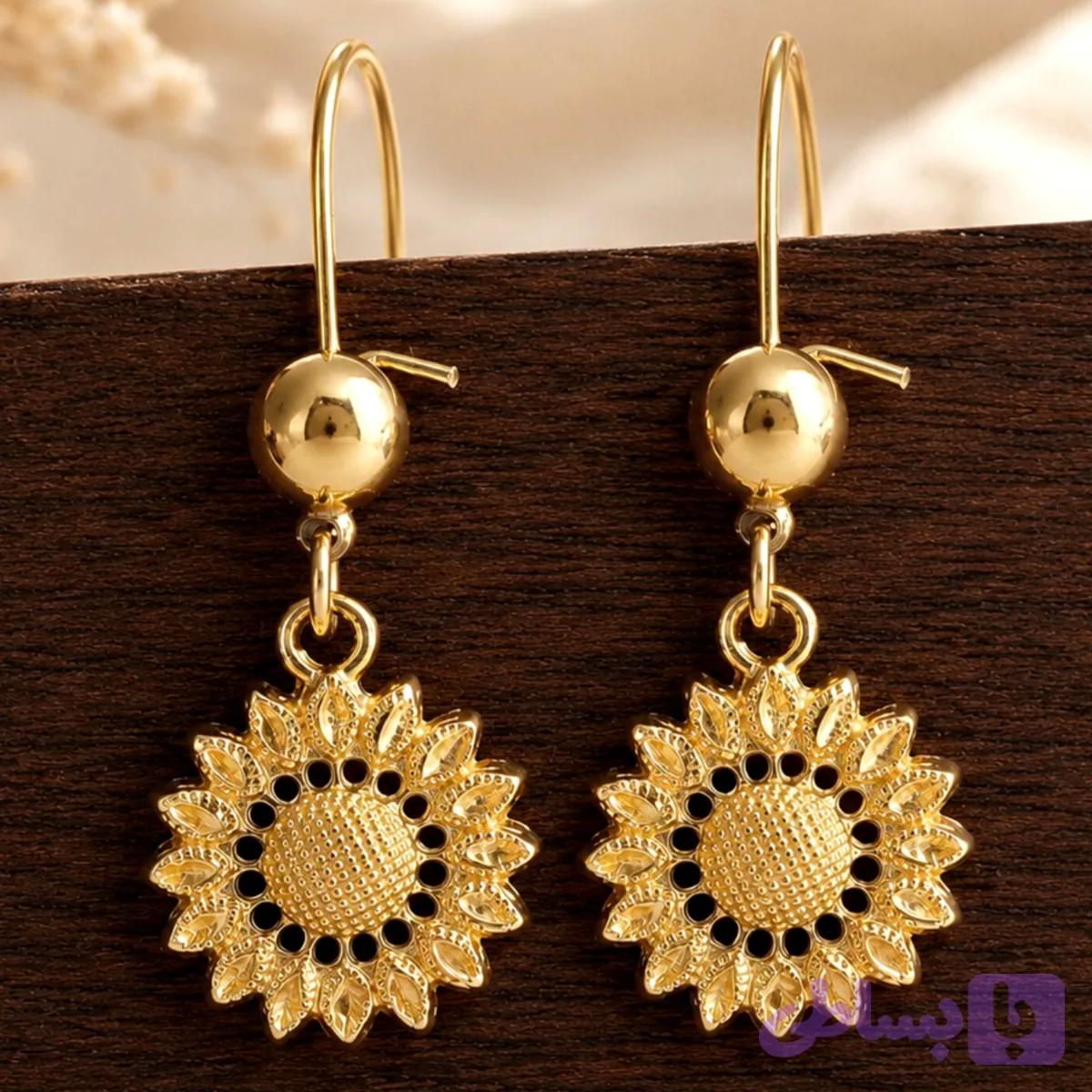 گوشواره خورشید طلایی استیل رنگ ثابت ضد حساسیت J01