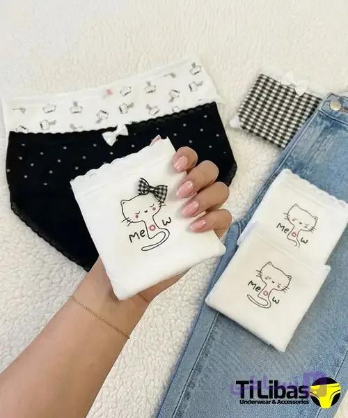 شورت عروسکی نخی زنانه گربه و پاپیون — تصویر 1