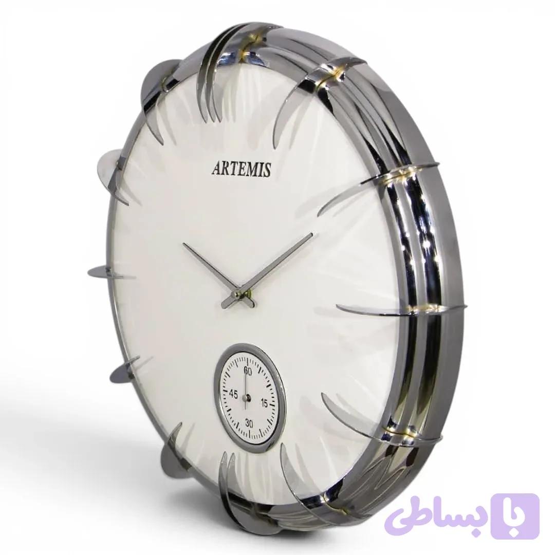 ساعت دیواری فلزی آرتمیس مدل 30290 نقره‌ای سفید | طراحی ناخنی مدرن و ثانیه‌شمار مستقل — تصویر 1