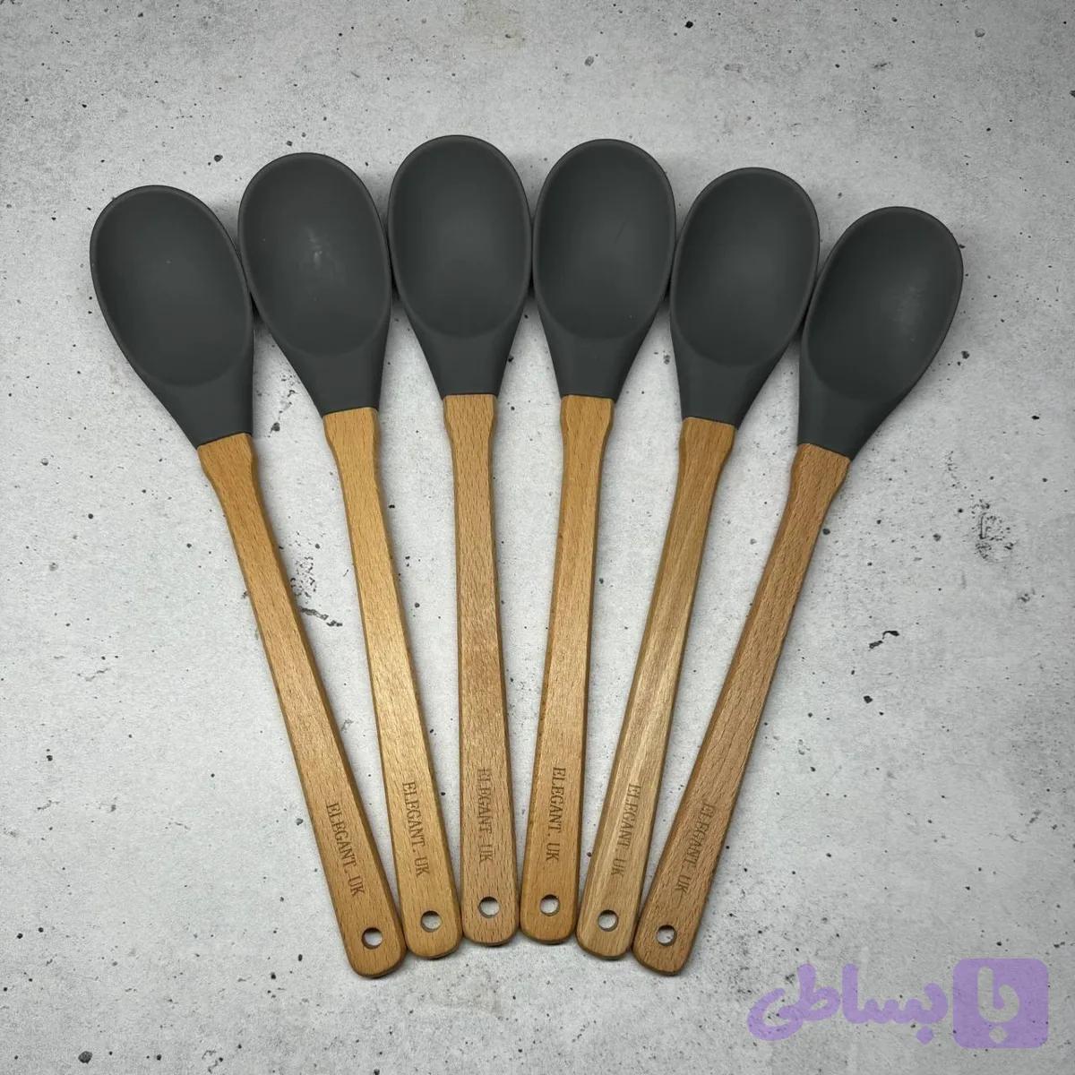 قاشق سیلیکونی لیسکی الگانت دسته چوبی مقاوم تا 315 درجه سانتی‌گراد — تصویر 1