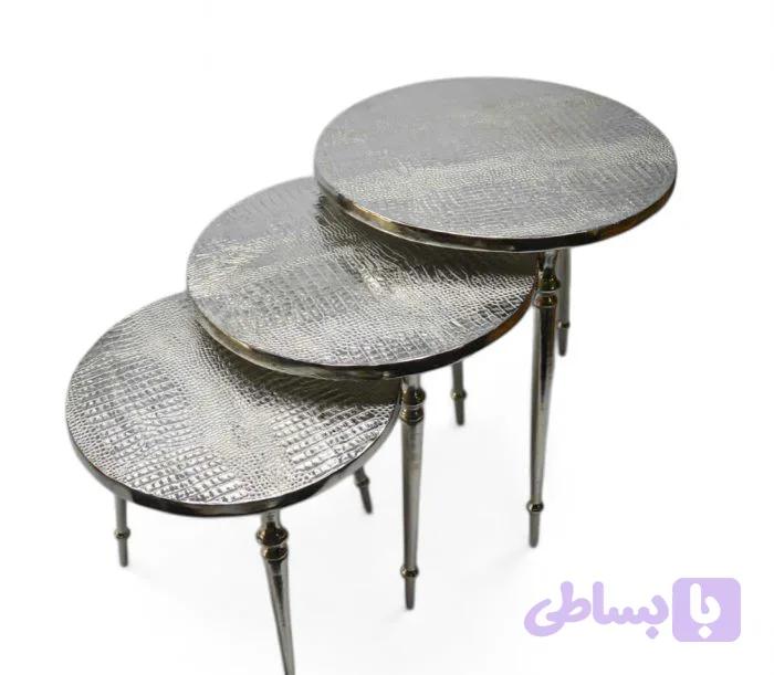 میز عسلی آلمینیومی پوست ماری نقره ای — تصویر 1