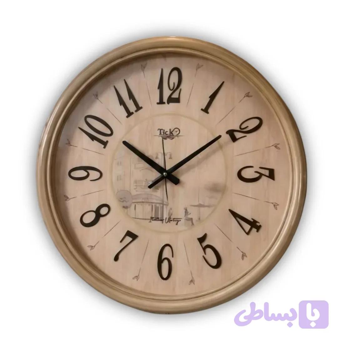 ساعت دیواری چوبی تیک مدل 606 | اعداد انگلیسی 60 سانتی — تصویر 1