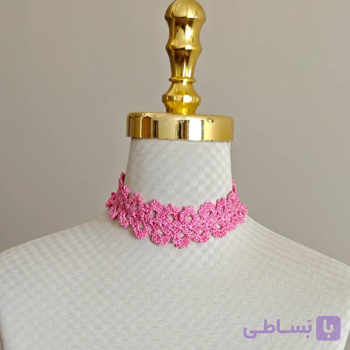گردنبند چوکر قلاب‌بافی دست‌بافت | گردنبند دست‌ساز پشت‌بنددار