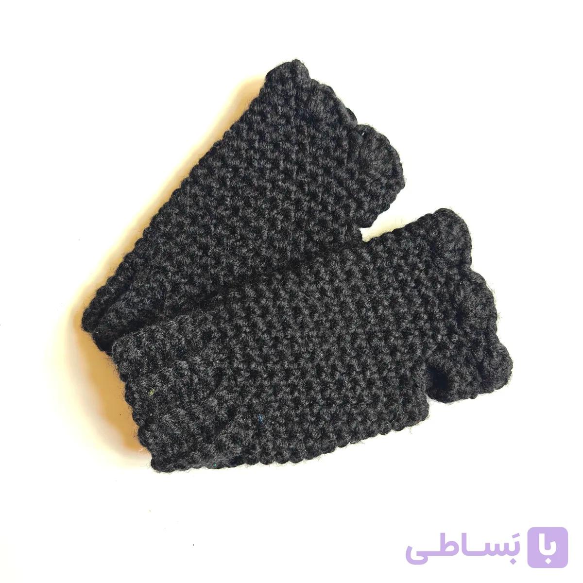 دستکش بدون انگشت قلاببافی دستبافت | نیمدستکش زنانه دستساز