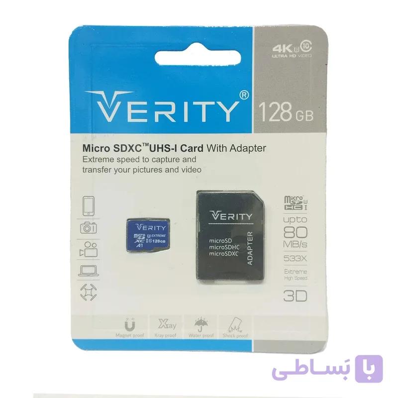 کارت حافظه microSDXC وریتی مدل 4K کلاس 10 استاندارد UHS-I U3 سرعت 80MBps ظرفیت 128 گیگابایت به همراه آداپتور SD