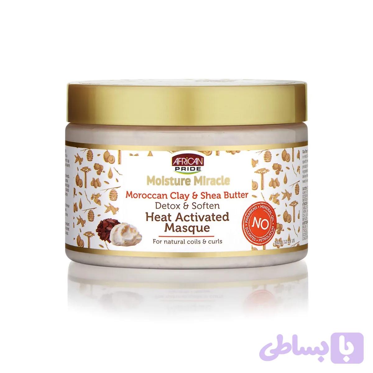 ماسک حرارتی مو آفریکن پراید حاوی خاک رس مراکشی و شی باتر | African Pride Moisture Miracle Moroccan Clay & Shea Butter Heat Activated Masque 340g — تصویر 1