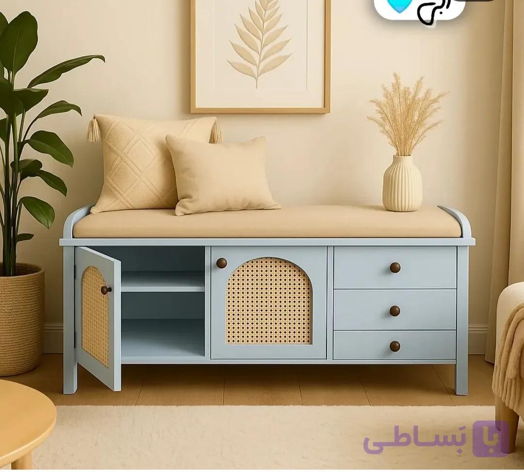 جاکفشی کد601نیمکت جاکفشی لوکس مدل حصیری
