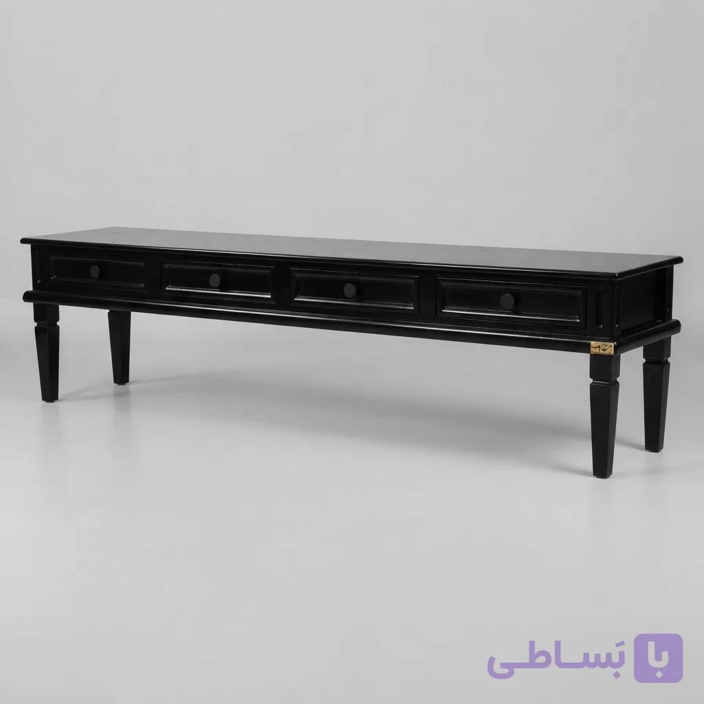 «میز تلویزیون چوبی مشکی چهارکشو مدل [204] – مناسب تی‌وی تا [سایز 65] اینچ»