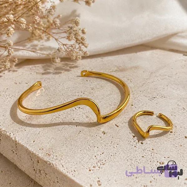 دستبند بنگل و انگشتر دخترانه طرح موج کد 860 — تصویر 1