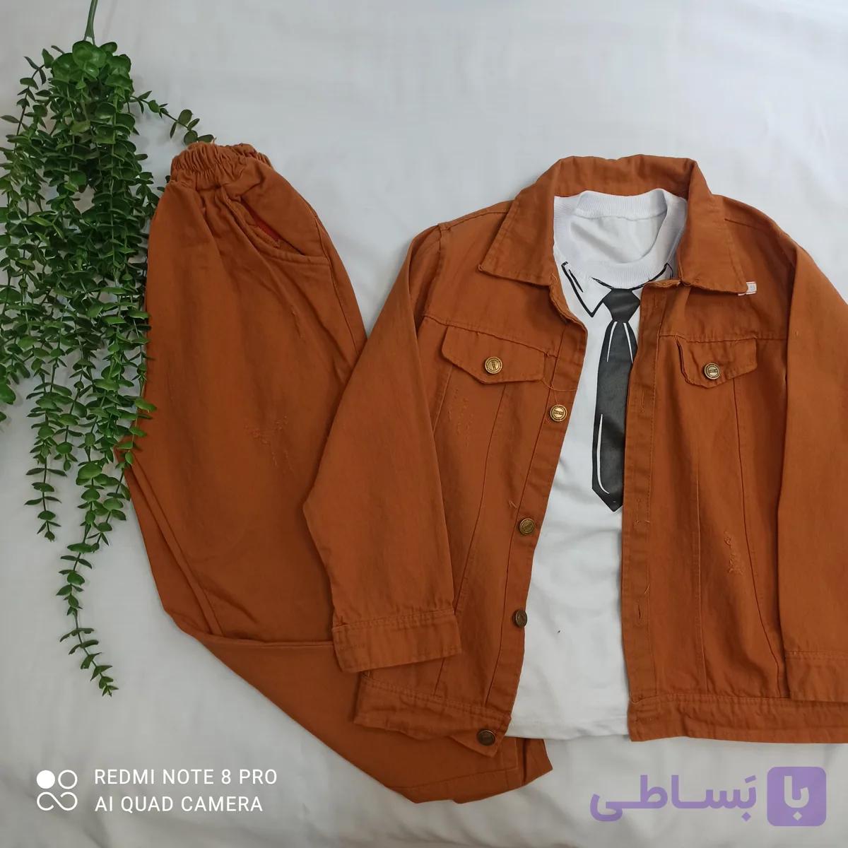 سه تیکه پسرانه کتان . تیشرت تک . شلوار رویه کت تک