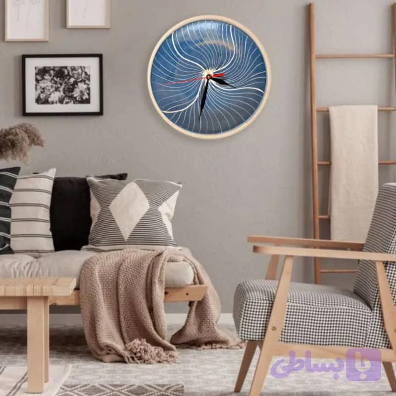 ساعت دیواری سرامیکی آبی نارسیس | زیرلعابی اسگرافیتو دست‌ساز – N1.clock