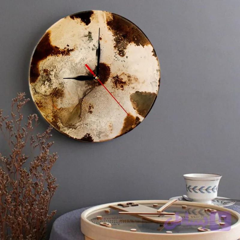 ساعت دیواری سرامیکی دست‌ساز نارسیس، تک‌نسخه با رنگ منحصربه‌فرد انتزاعی – n9.clock