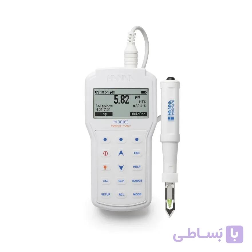 pH متر مواد غذایی هانا مقاوم در برابر آب با تیغه استیل ضد زنگ و الکترود حافظه‌ دار مدل HI98163
