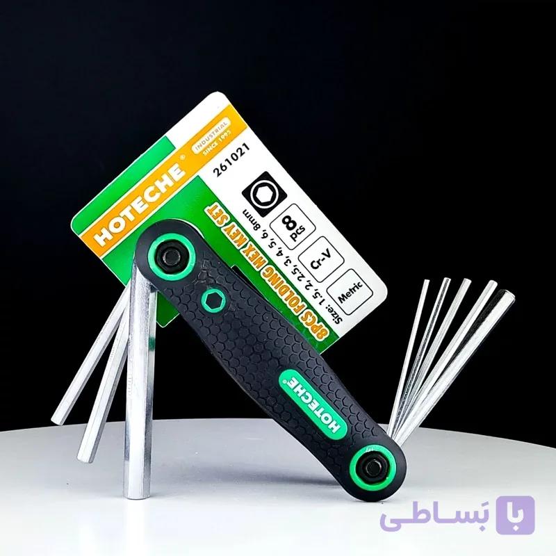 مجموعه آچار شش گوش تاشو - دسته آهنی - با روکش لاستیکی - 8 سایزی - برند اصلی Hoteche هوتچ (261021)