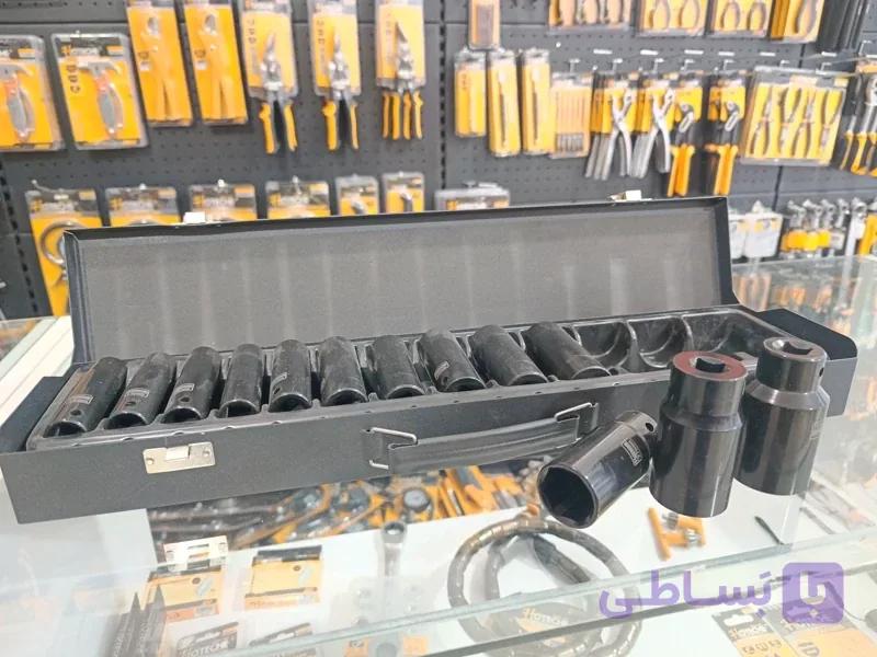 مجموعه 13 عددی بکس ضربه‌ای عمیق 1/2 اینچی فولاد حرارت دیده فوق حرفه ای دارای جعبه فلزی مخصوص کارهای پر قدرت و سنگین ب...