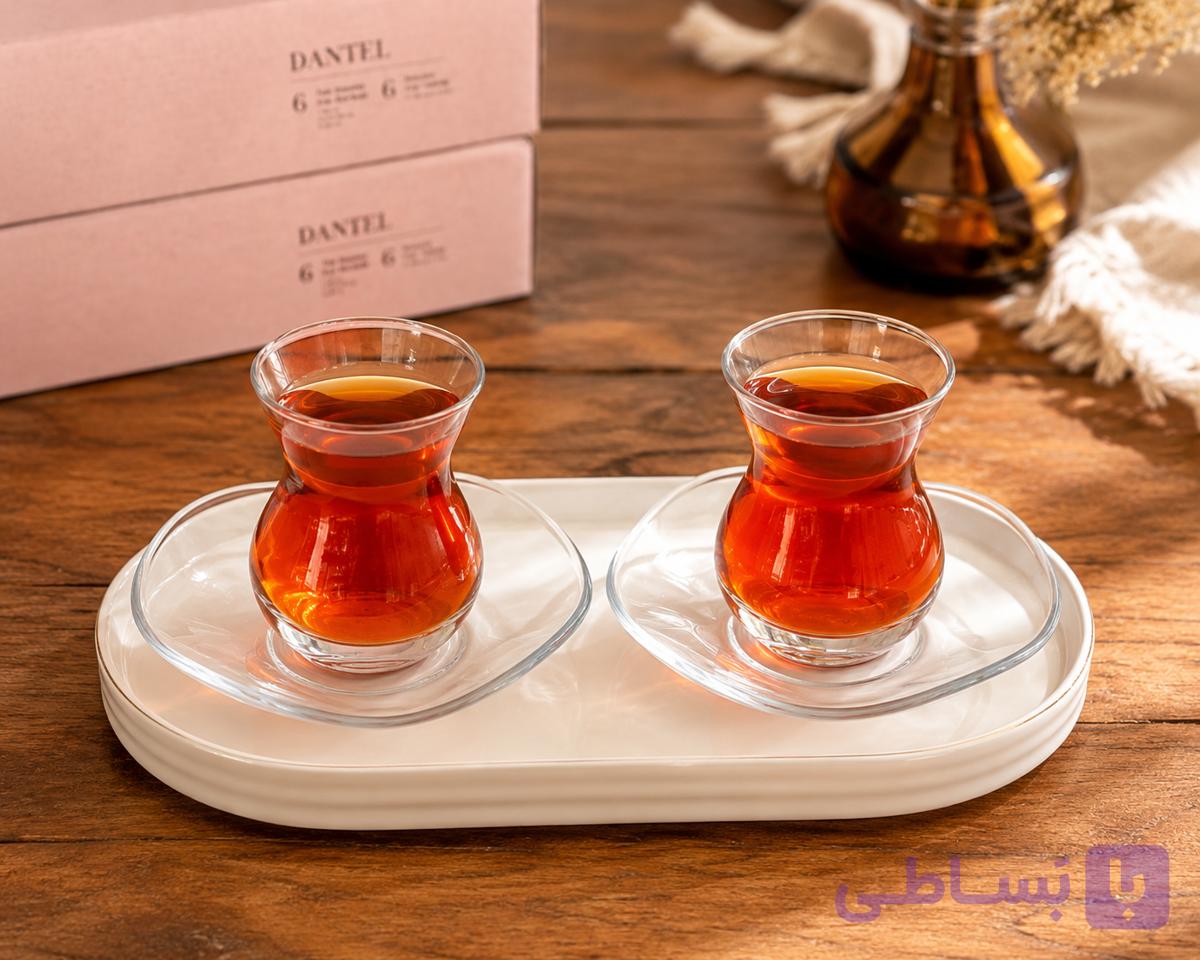 فنجان و نعلبکی 12 پارچه پاشاباغچه مدل DANTEL | سرویس چای‌خوری شیشه‌ای ساخت ترکیه — تصویر 1