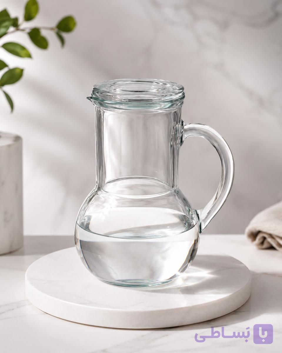 پارچ شب شیشه‌ای پاشاباغچه مدل Oasis  | پارچ آب با لیوان درب‌دار ساخت ترکیه — تصویر 1