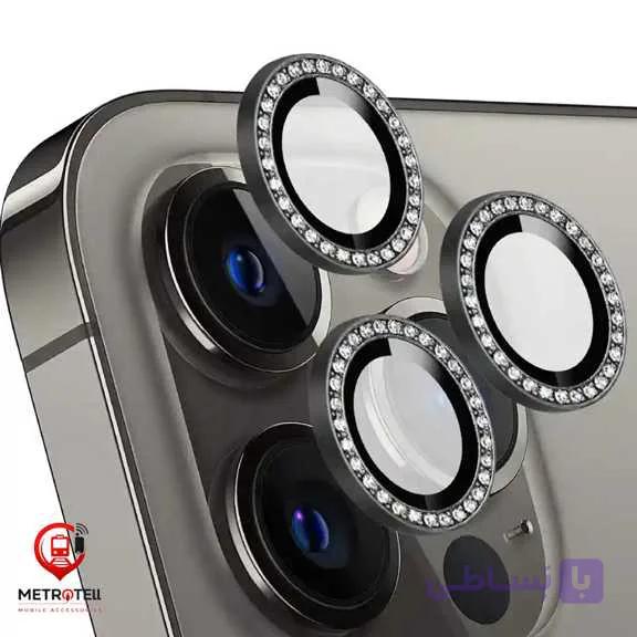 محافظ لنز آیفون نگین دار نقره ای iphone — تصویر 1